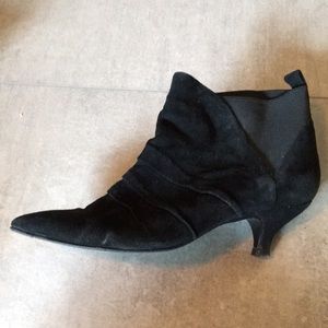 Nine West Black Suede Slip-on Bootie (2 inch kitten heel)